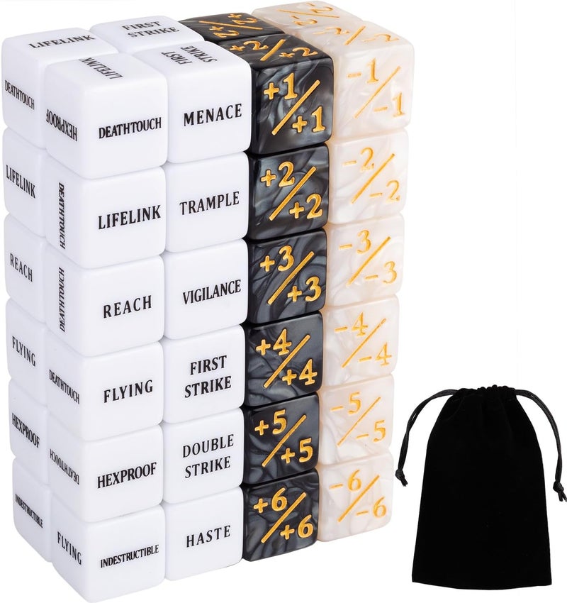 LAMJAM 48 Pieces Abilities Keywords Counter Dice Plus One MTG Dice Counters Set Creature +1 Tokens for MTG, TCG, Magic Card Games Accessories - Image 1